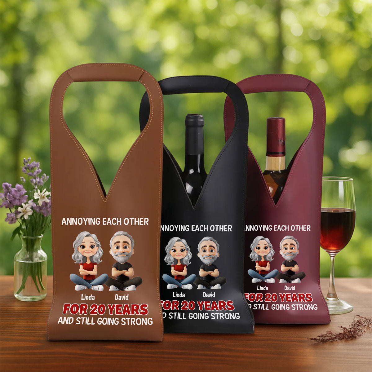 Annoying Each Other Since Day One - Personalized Custom Leather Wine Bag