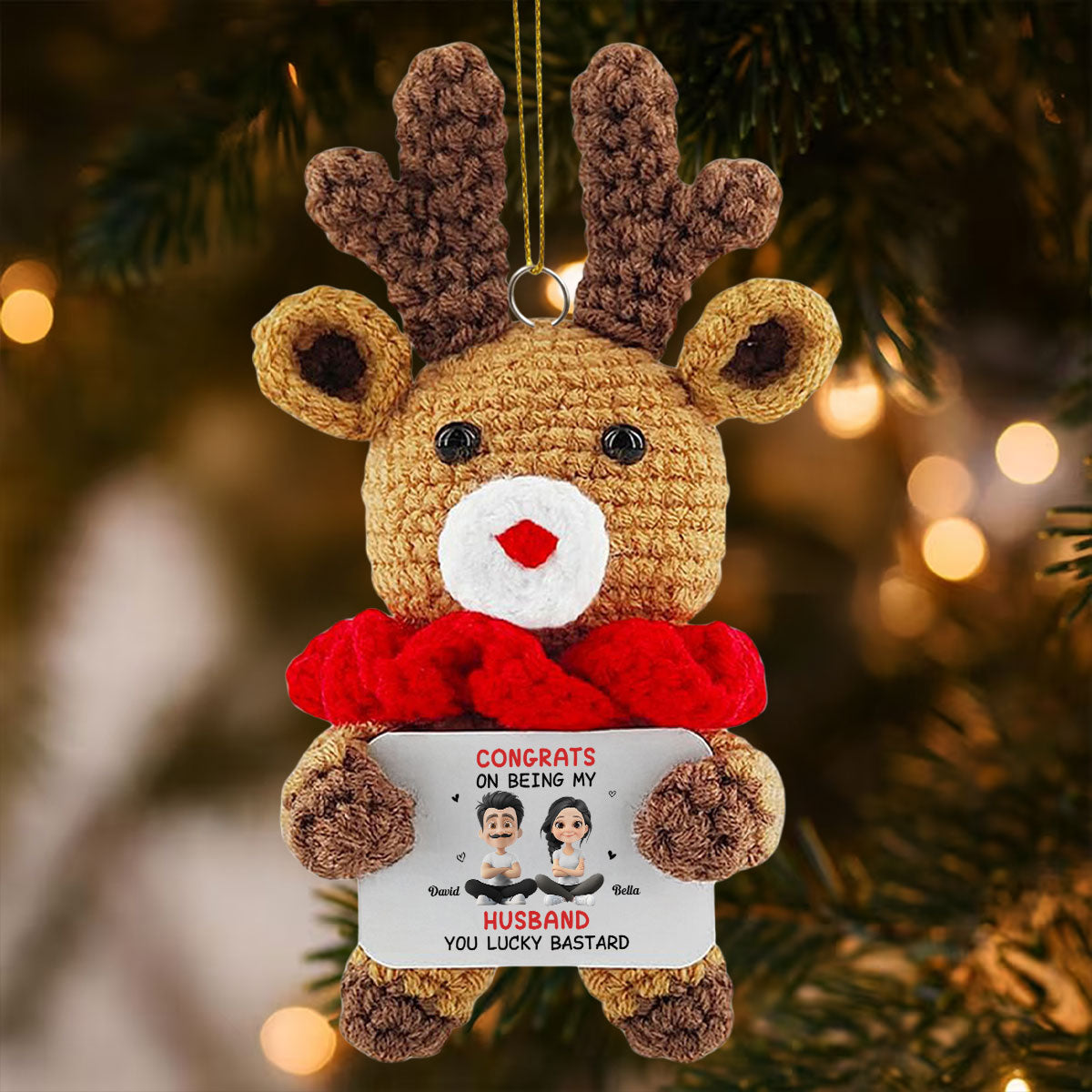 Congrats My Husband - Personalized Custom Deer Crocheted Ornament