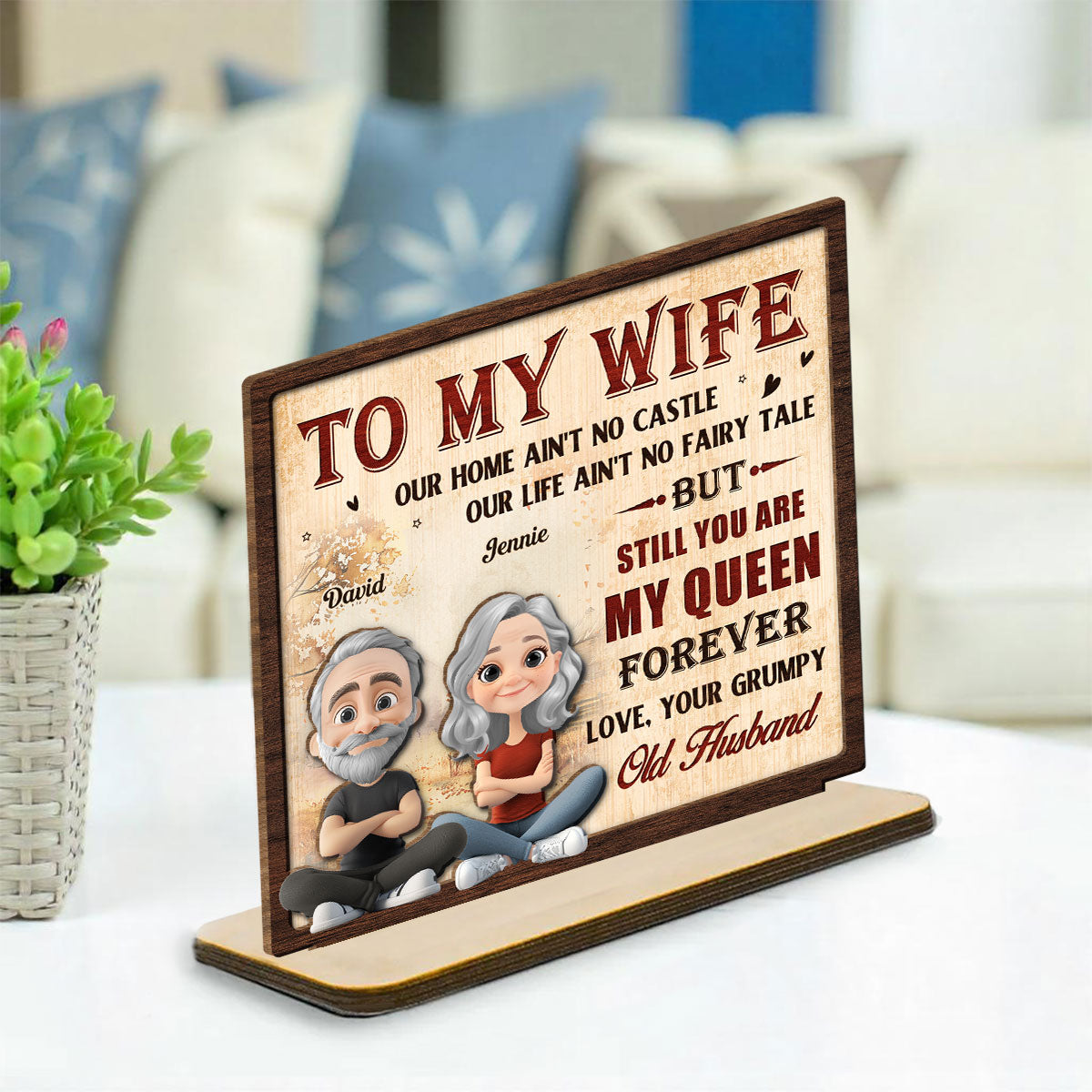 To My Queen - Personalized Custom 2-Layer Wood Plaque With Flat Base