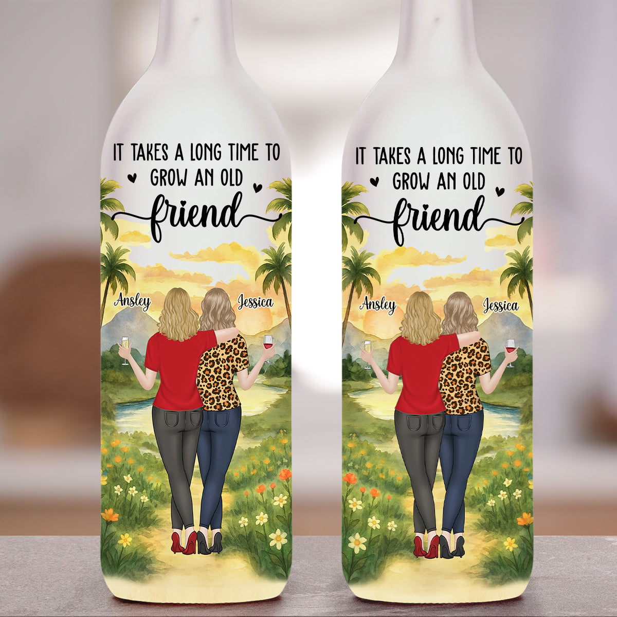 Bestie Old Friends Take Time To Grow - Personalized Custom Bottle Lamp