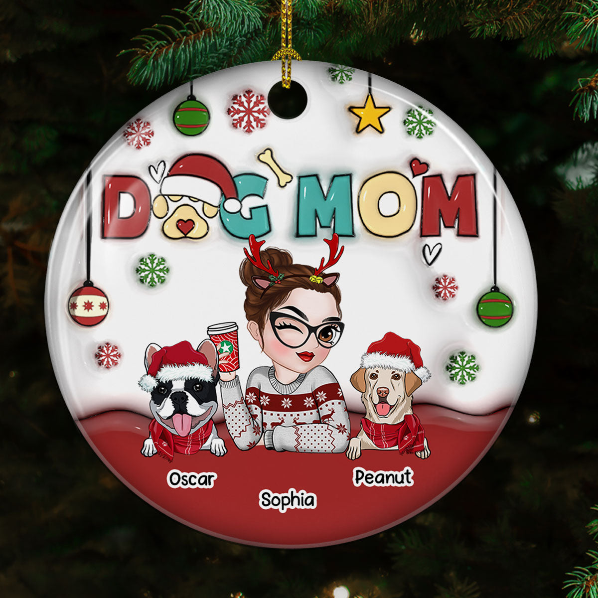 Mom Of Dogs - Personalized Custom 3D Inflated Effect Ceramic Ornament