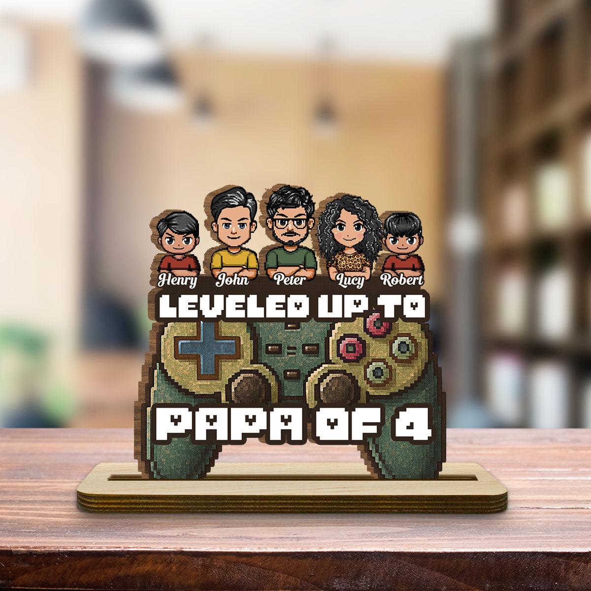 Leveled Up To Dad - Personalized Custom 2-Layer Wood Plaque With Flat Base