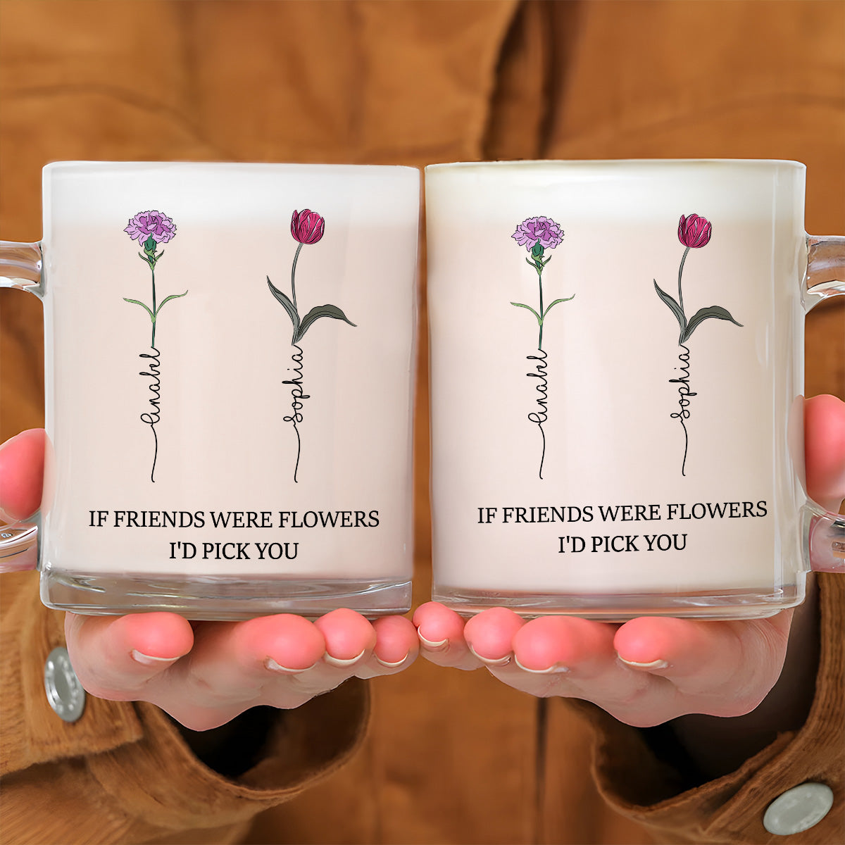 Best Friends Bloom Together - Personalized Custom Glass Mug