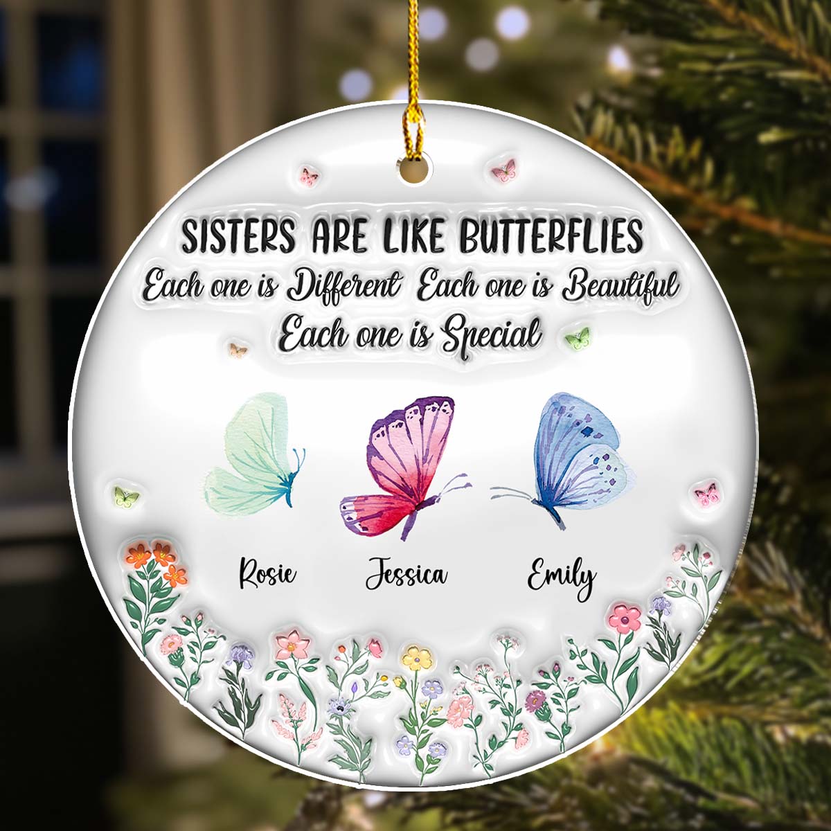 Sisters Bloom Like Butterflies - Personalized Custom 3D Inflated Effect Acrylic Ornament