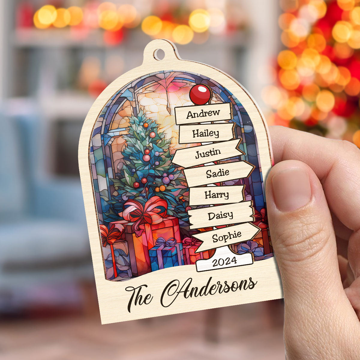 Family Sign Christmas - Personalized Custom Suncatcher Ornament