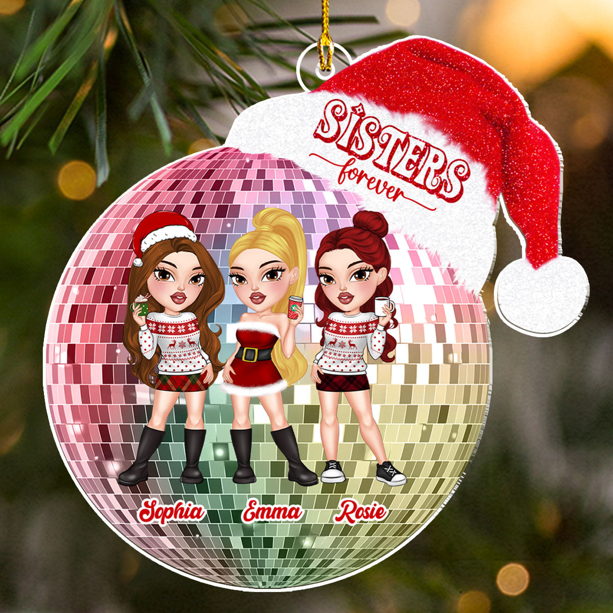 Besties Forever Santa Disco Ball - Personalized Custom Acrylic Ornament