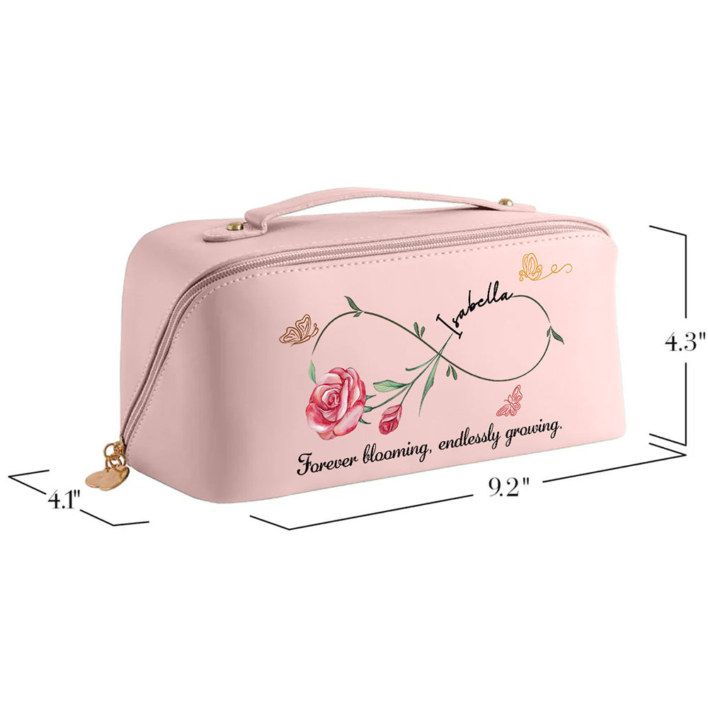 Forever Blooming, Endlessly Growing - Personalized Custom Leather Makeup Bag