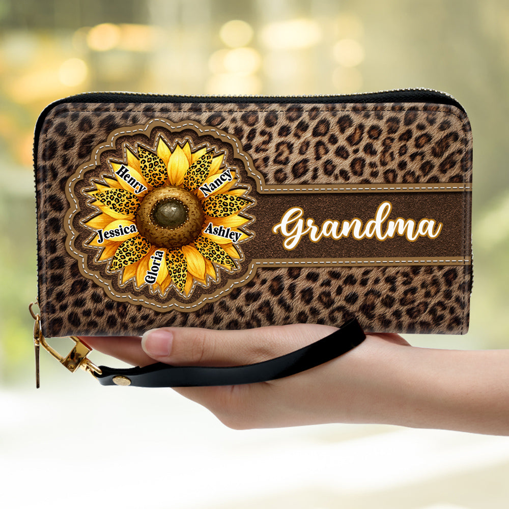 Grandma Sunflower - Personalized Custom Leather Wallet