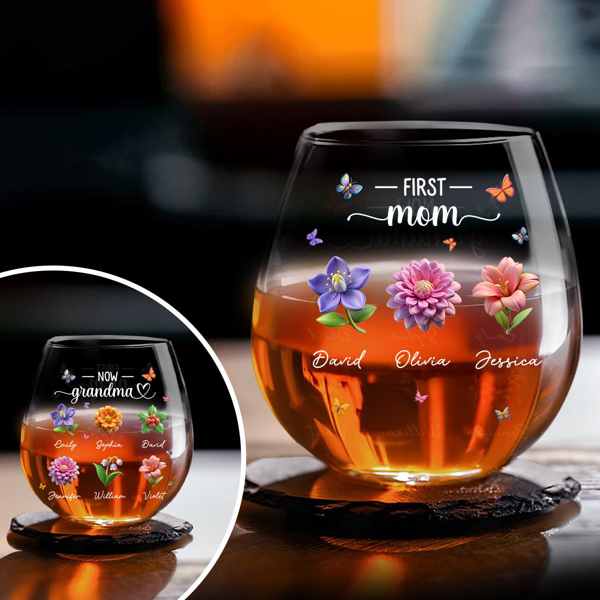 Grandma Birthmonth Flower - Personalized Custom Wine Glass