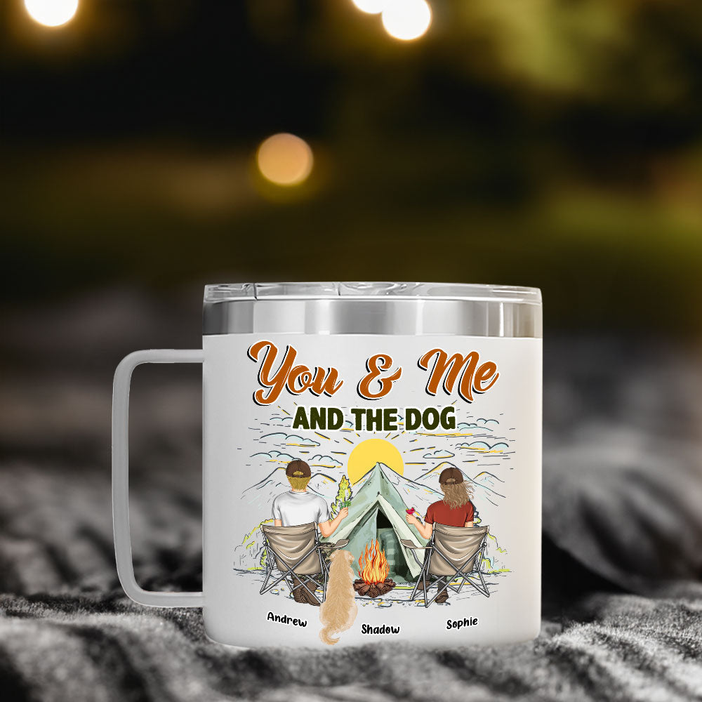 You And Me And Our Lovely Dogs - Personalized Custom 14oz Stainless Steel Tumbler With Handle