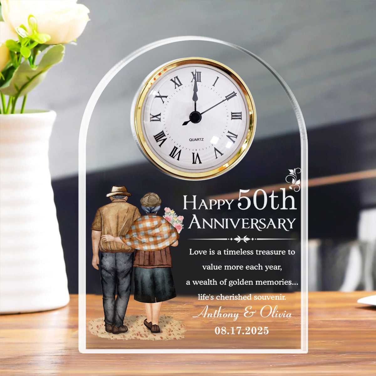 Happy Anniversary - Personalized Custom Acrylic Desk Clock Plaque