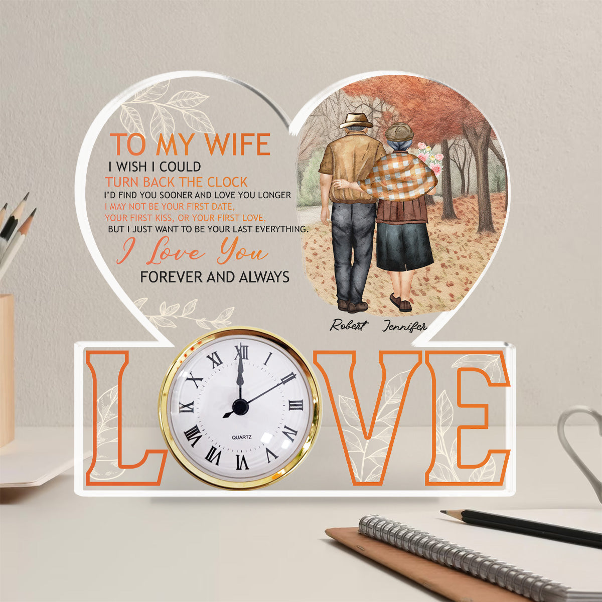 I Love You Forever & Always - Personalized Custom Acrylic Desk Clock Plaque