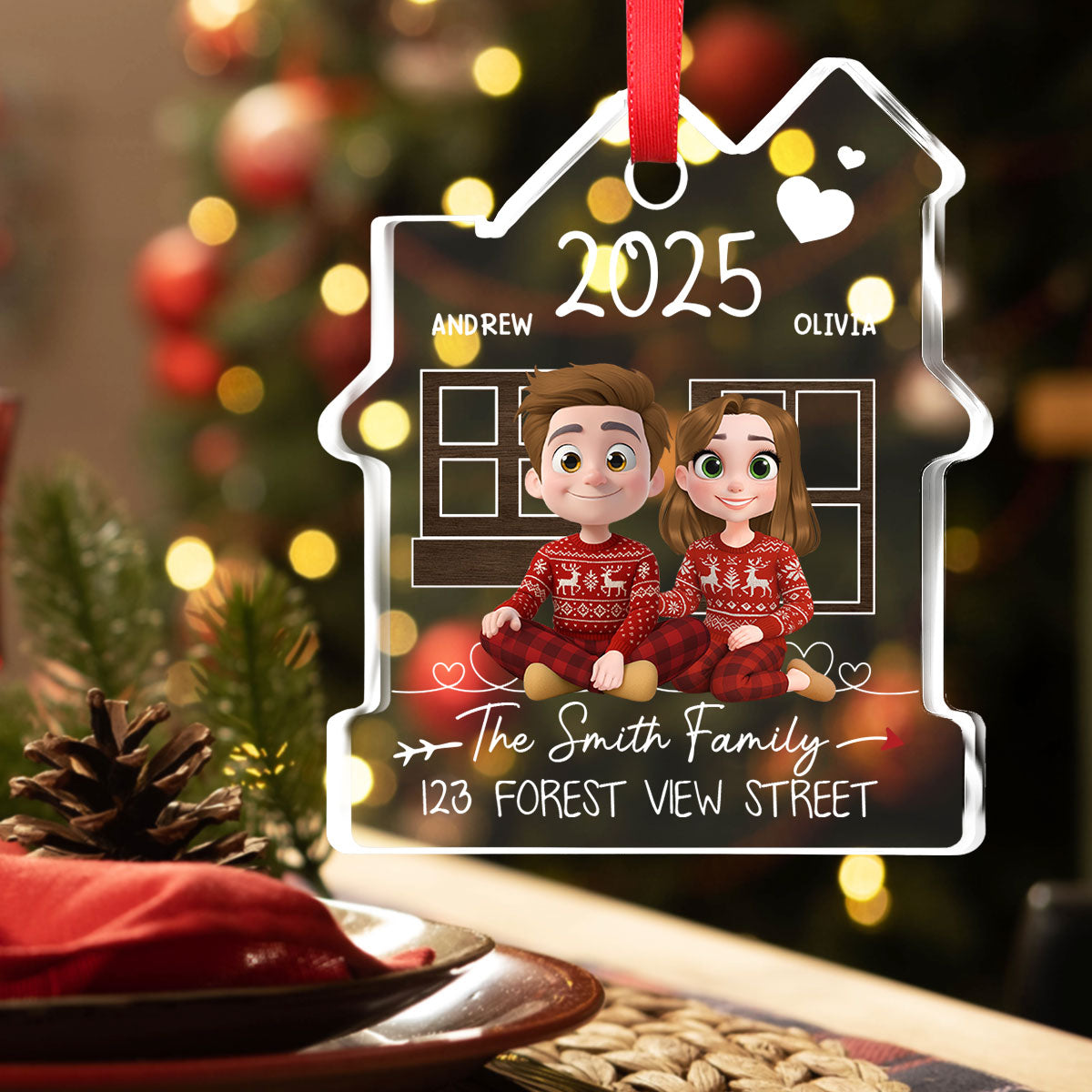 New Home Address - Personalized Custom House Shaped Glass Ornament