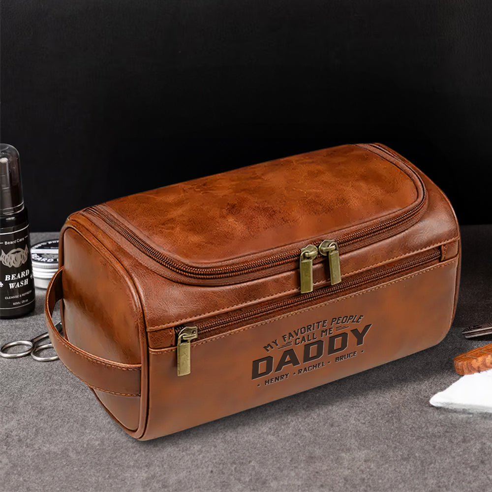 My Beloved People Call Me Daddy - Personalized Custom Engraved Leather Toiletry Bag