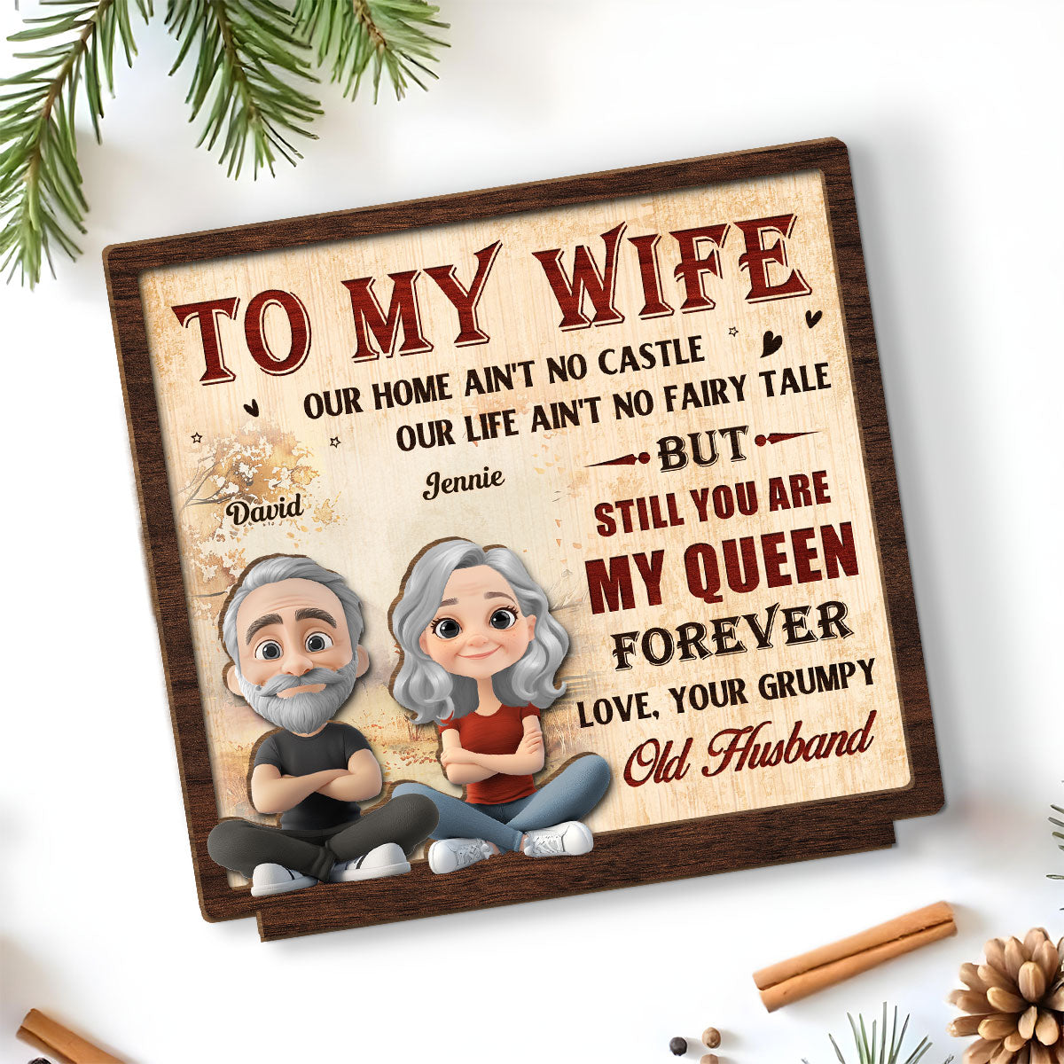 To My Queen - Personalized Custom 2-Layer Wood Plaque With Flat Base