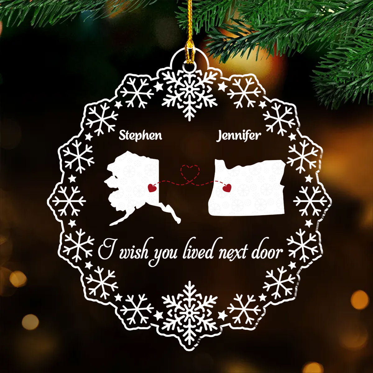 Miles Apart Hearts Together - Personalized Custom Acrylic Ornament