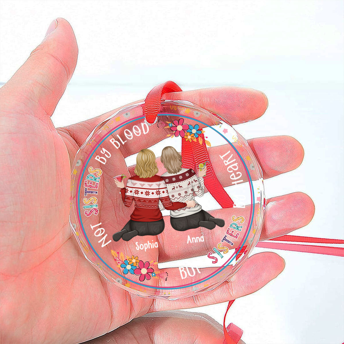 Sister By Heart - Personalized Custom Glass Ornament