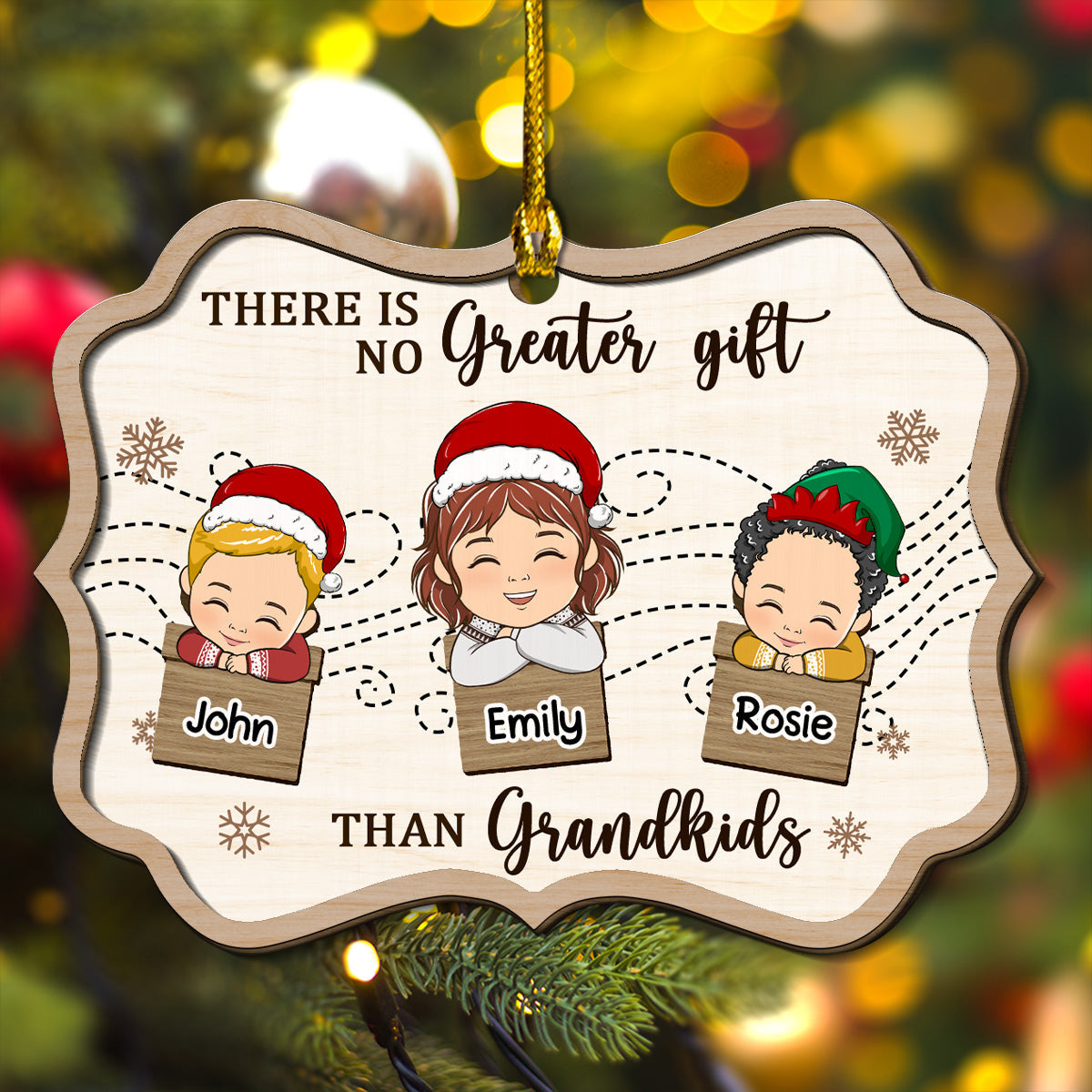 Grandma And Kids Christmas Together - Personalized Custom Freeshape 2-Layered Wood Ornament