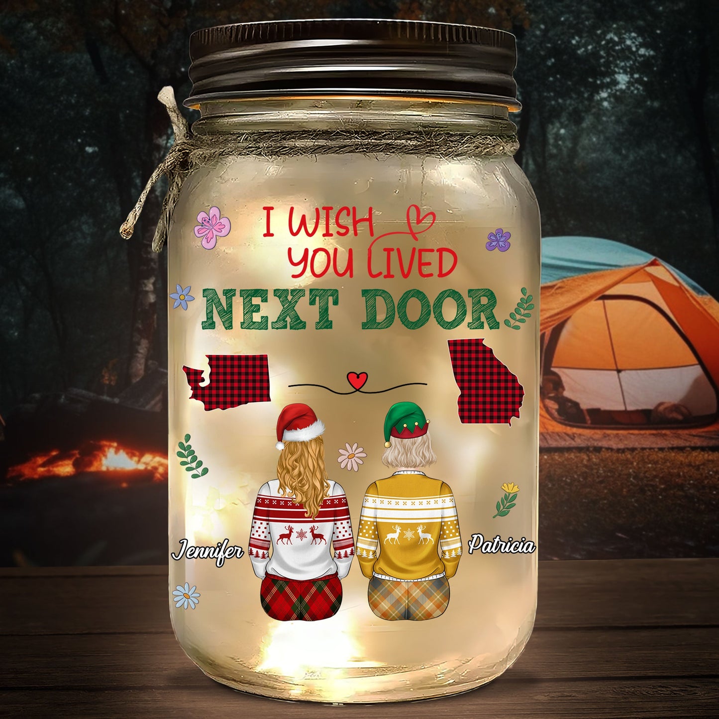 Wish You Lived Next Door - Personalized Custom Mason Jar Light