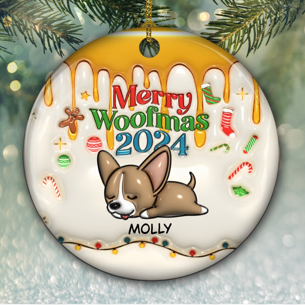 Happy Woofmas - Personalized Custom 3D Inflated Effect Ceramic Ornament