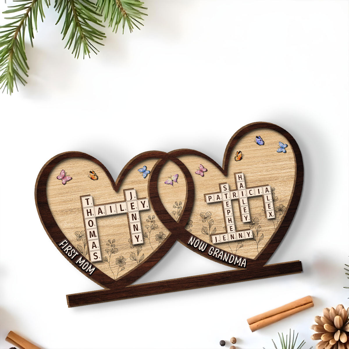 First Mom Now Grandma - Personalized Custom 2-Layer Wood Plaque With Flat Base