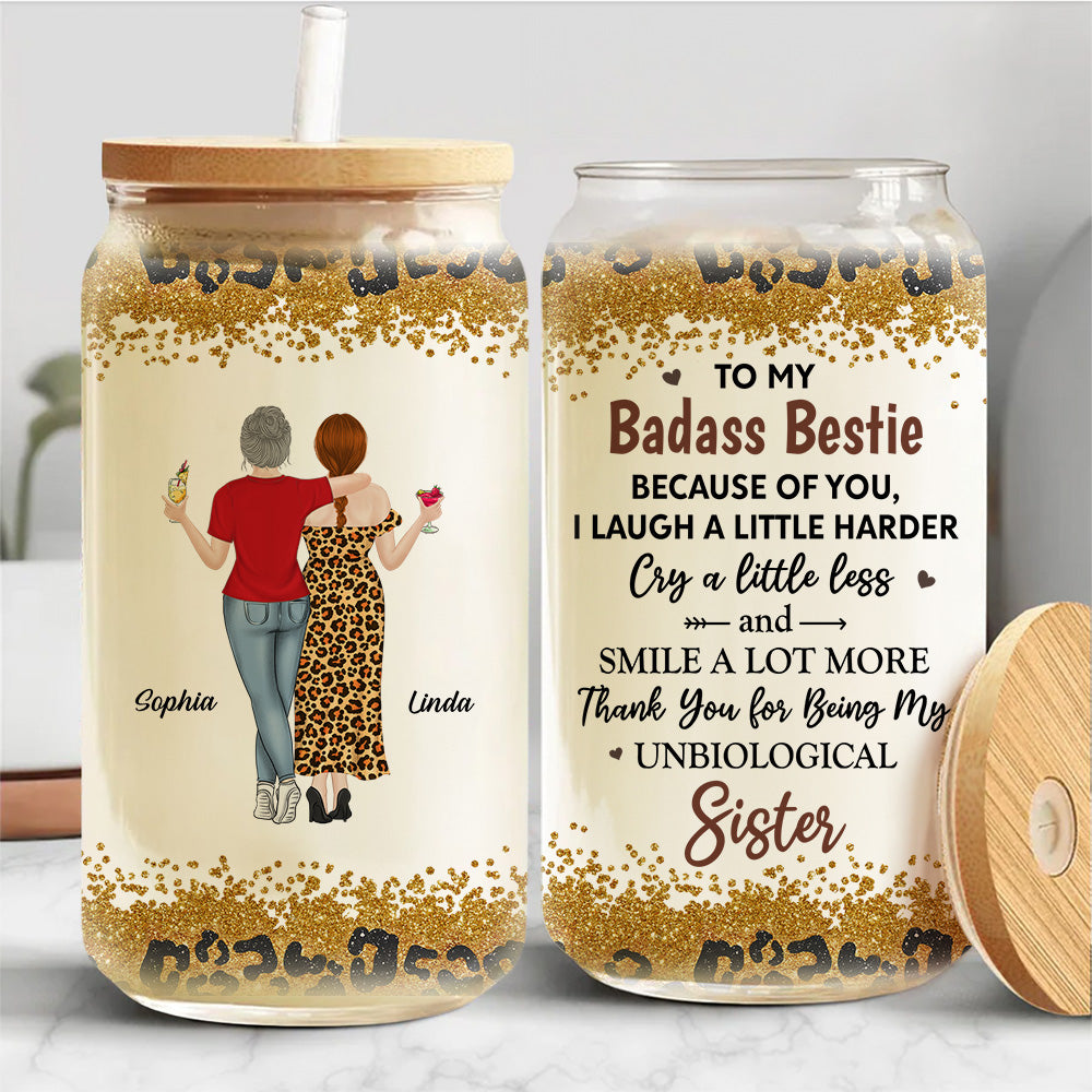 Because Of You I Laugh A Little Harder - Personalized Custom Glass Can