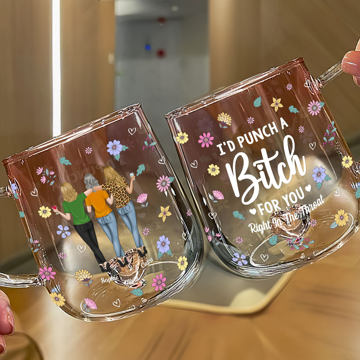 Punch Bitch Besties - Personalized Custom Pink Gradient Glass Mug