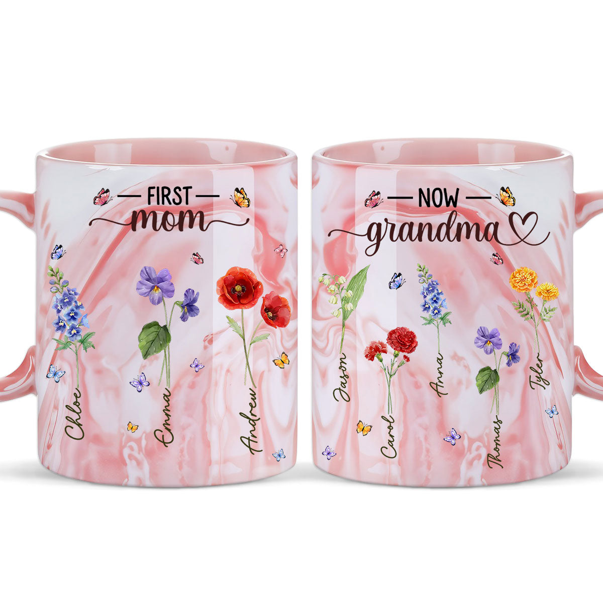 First Mom Now Grandma - Personalized Custom Pink Marble Mug