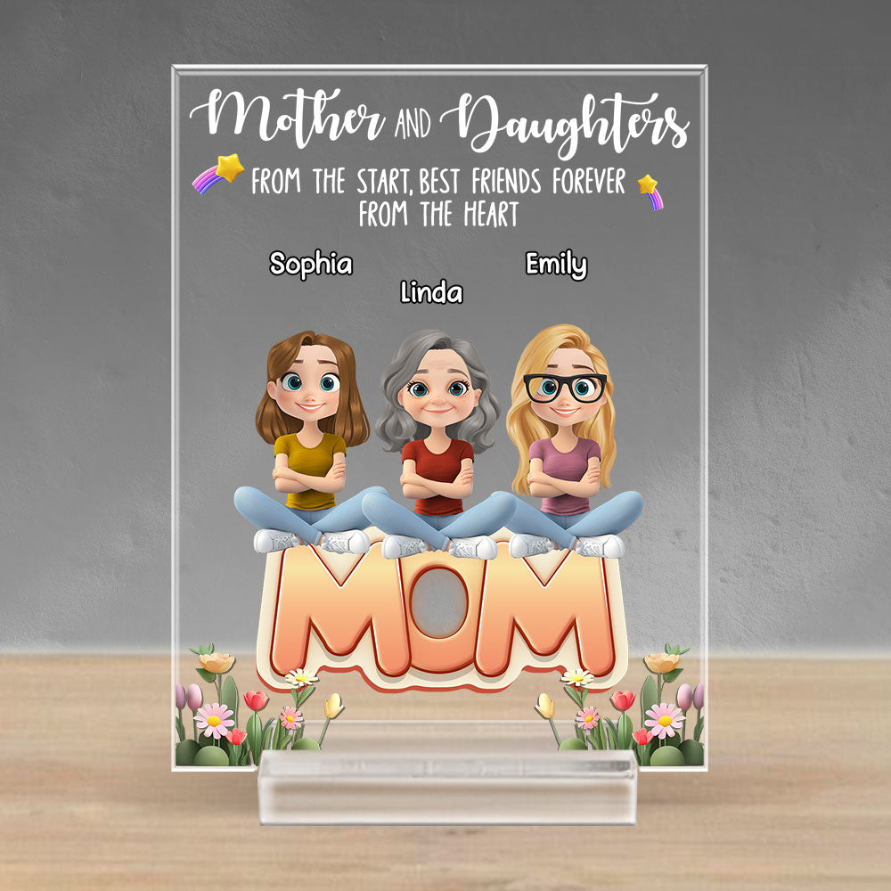 Mother And Daughters - Personalized Custom Acrylic Plaque With Base