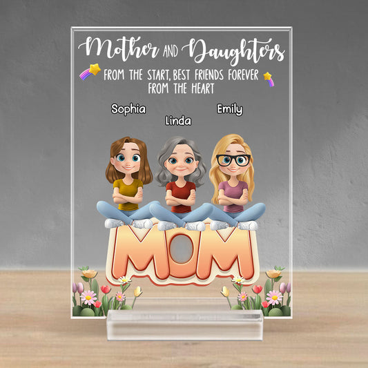 Mother And Daughters - Personalized Custom Acrylic Plaque With Base