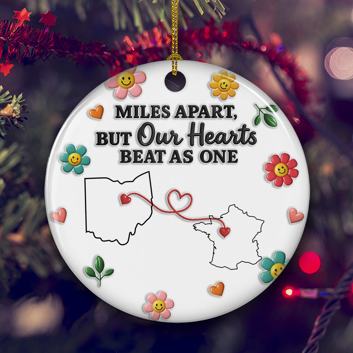 Bound By Heart Not Miles - Personalized Custom 3D Inflated Effect Ceramic Ornament