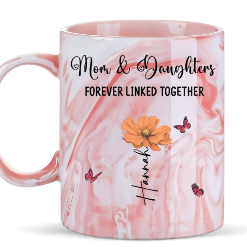 Mom And Daughter Forever Linked Together - Personalized Custom Pink Marble Mug