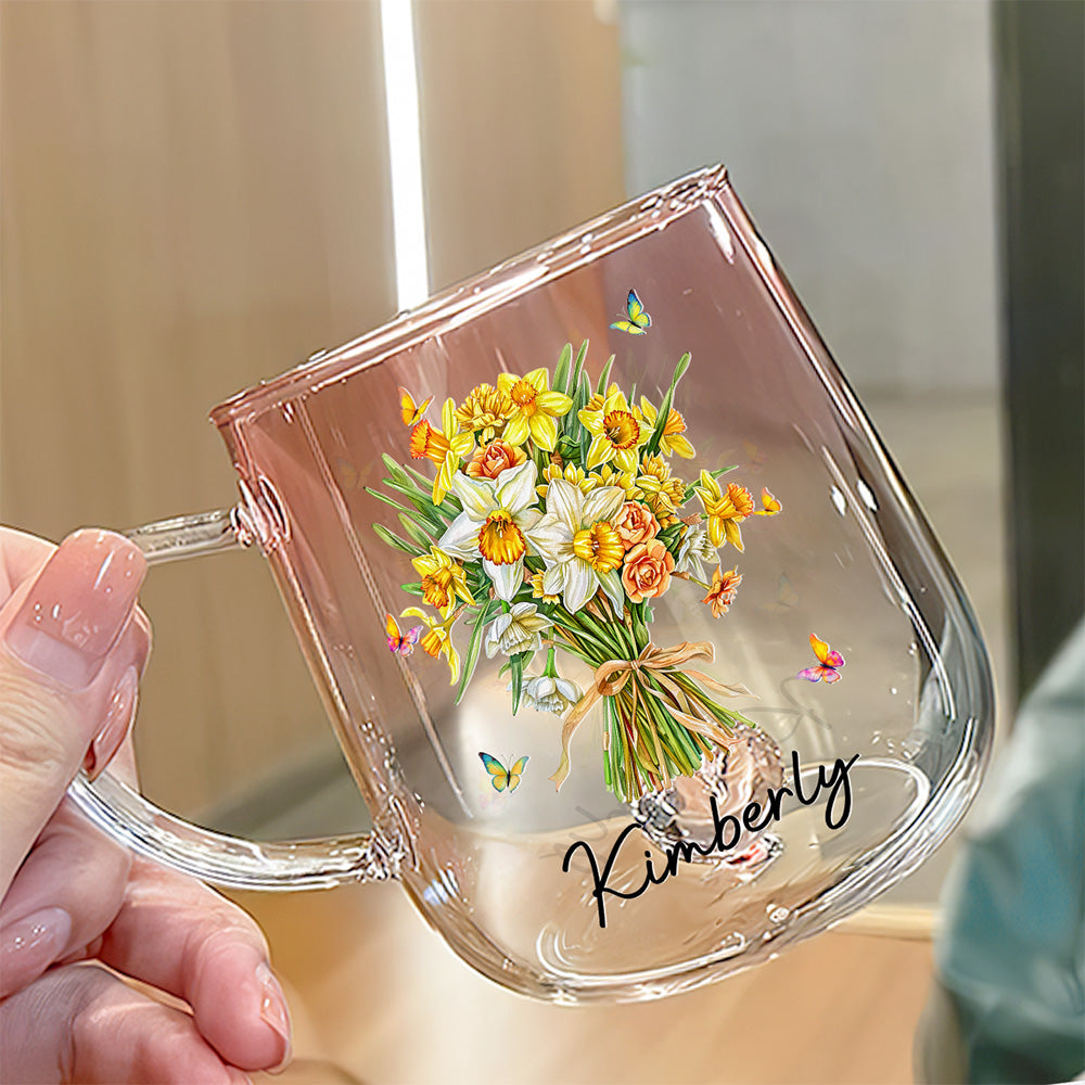 Birth Month Flower  - Personalized Custom Pink Gradient Glass Mug