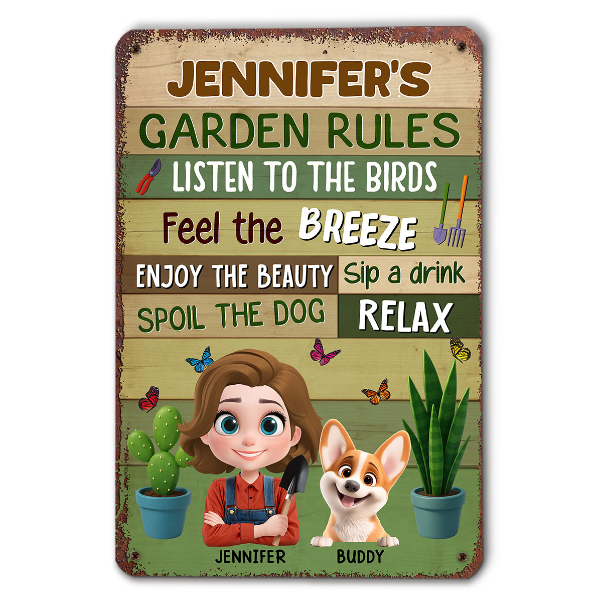 Garden Rule Cartoon - Personalized Custom Metal Sign