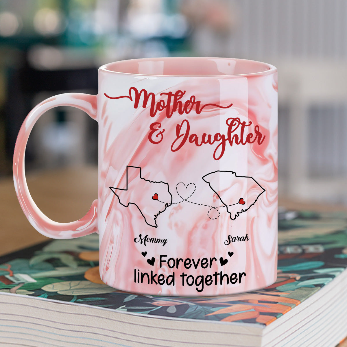 Forever Linked Together - Personalized Custom Pink Marble Mug