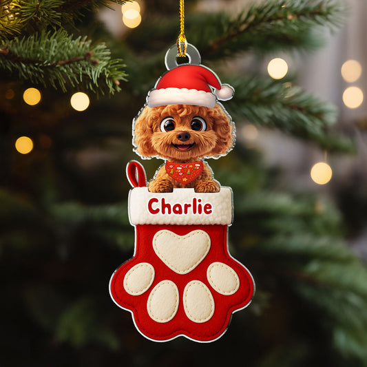 Dog Love In Stocking - Personalized Custom Acrylic Ornament