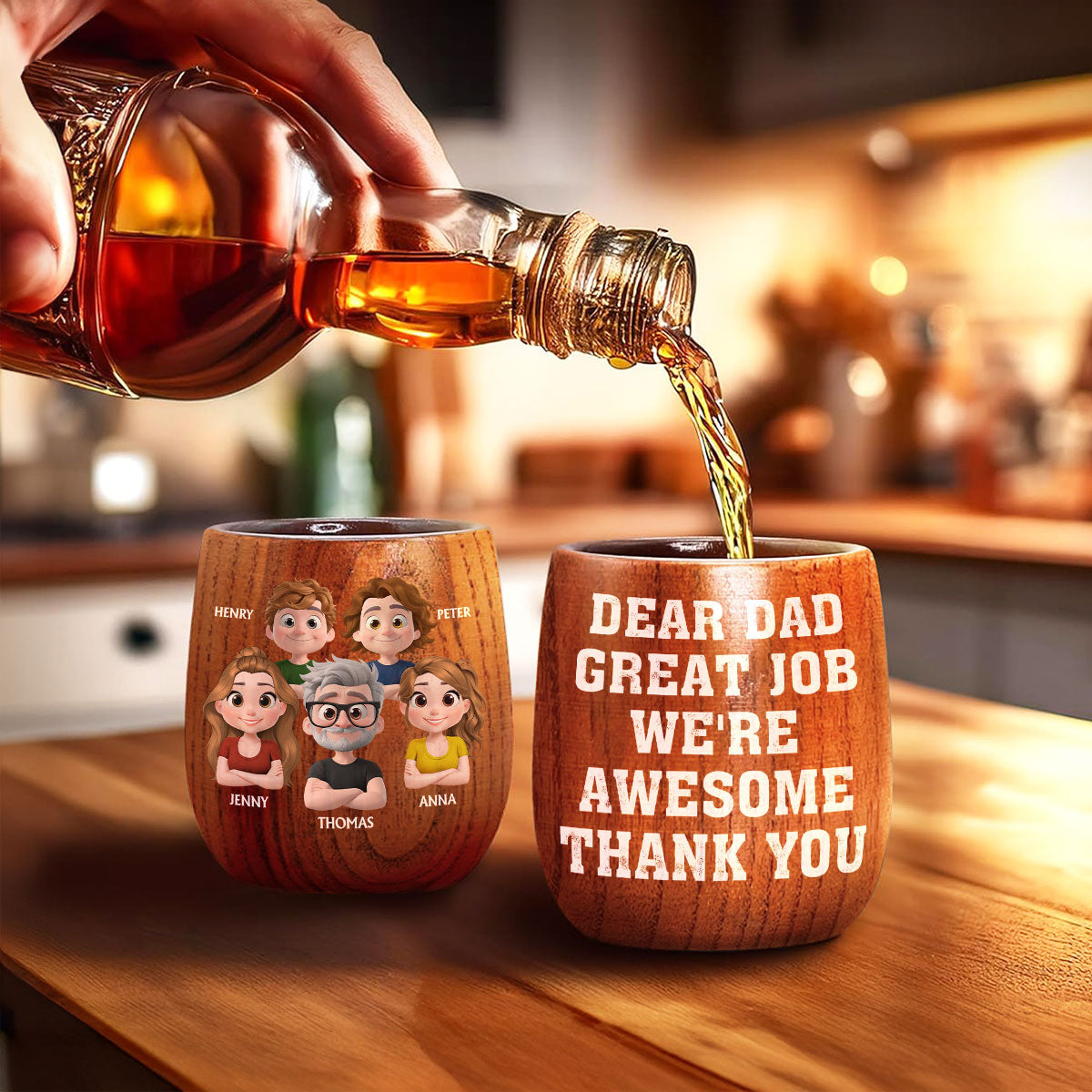 Dear Dad Great Job We Are Awesome Thank You - Personalized Custom Wooden Whiskey Glass