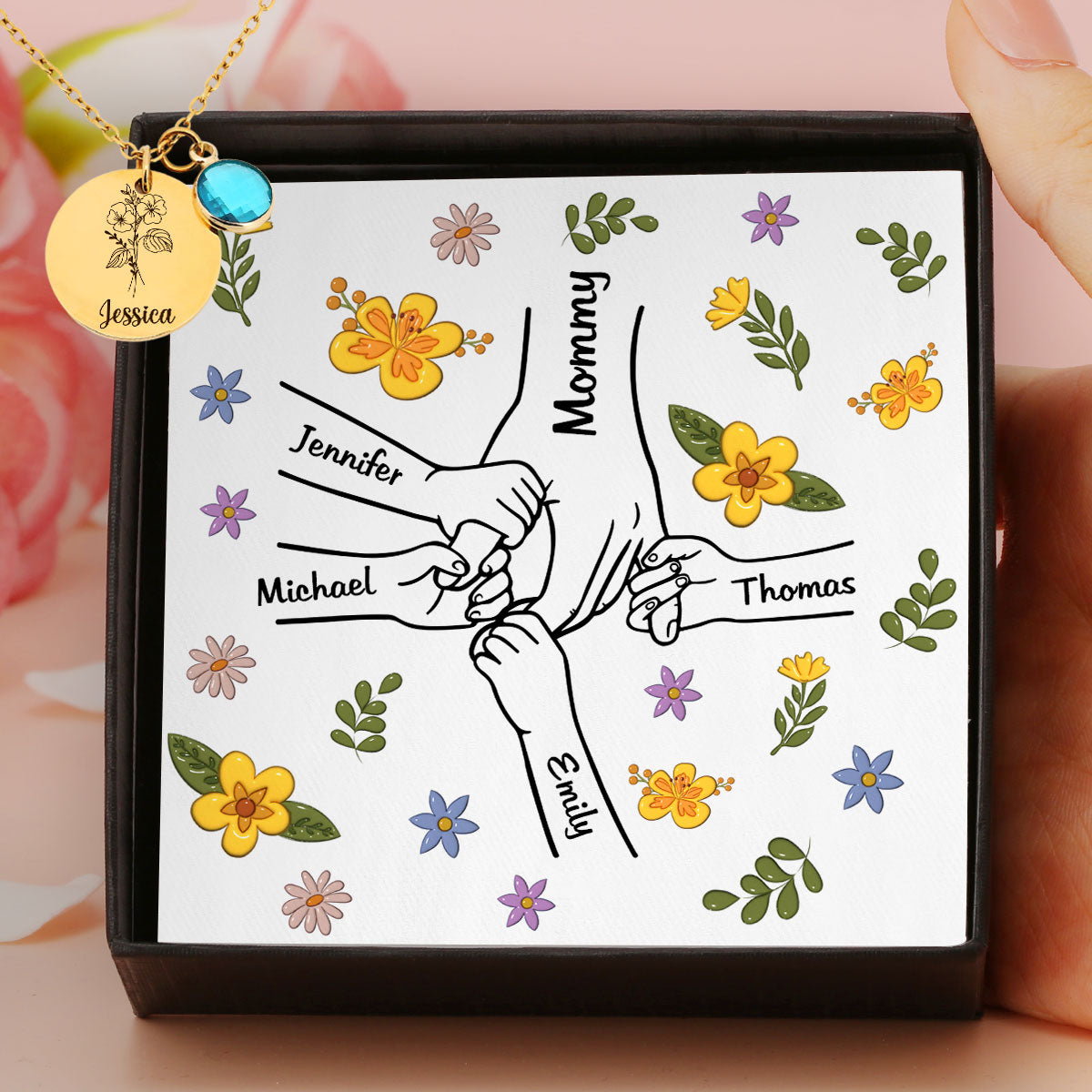 Hold My Hand - Personalized Custom Birthstone Necklace With Message Card