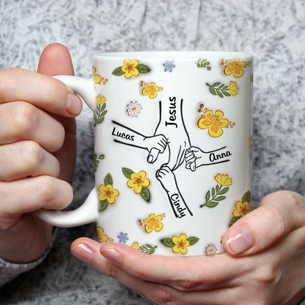 Jesus Holds Our Hand And Our Heart - Personalized Custom 3D Inflated Effect Mug