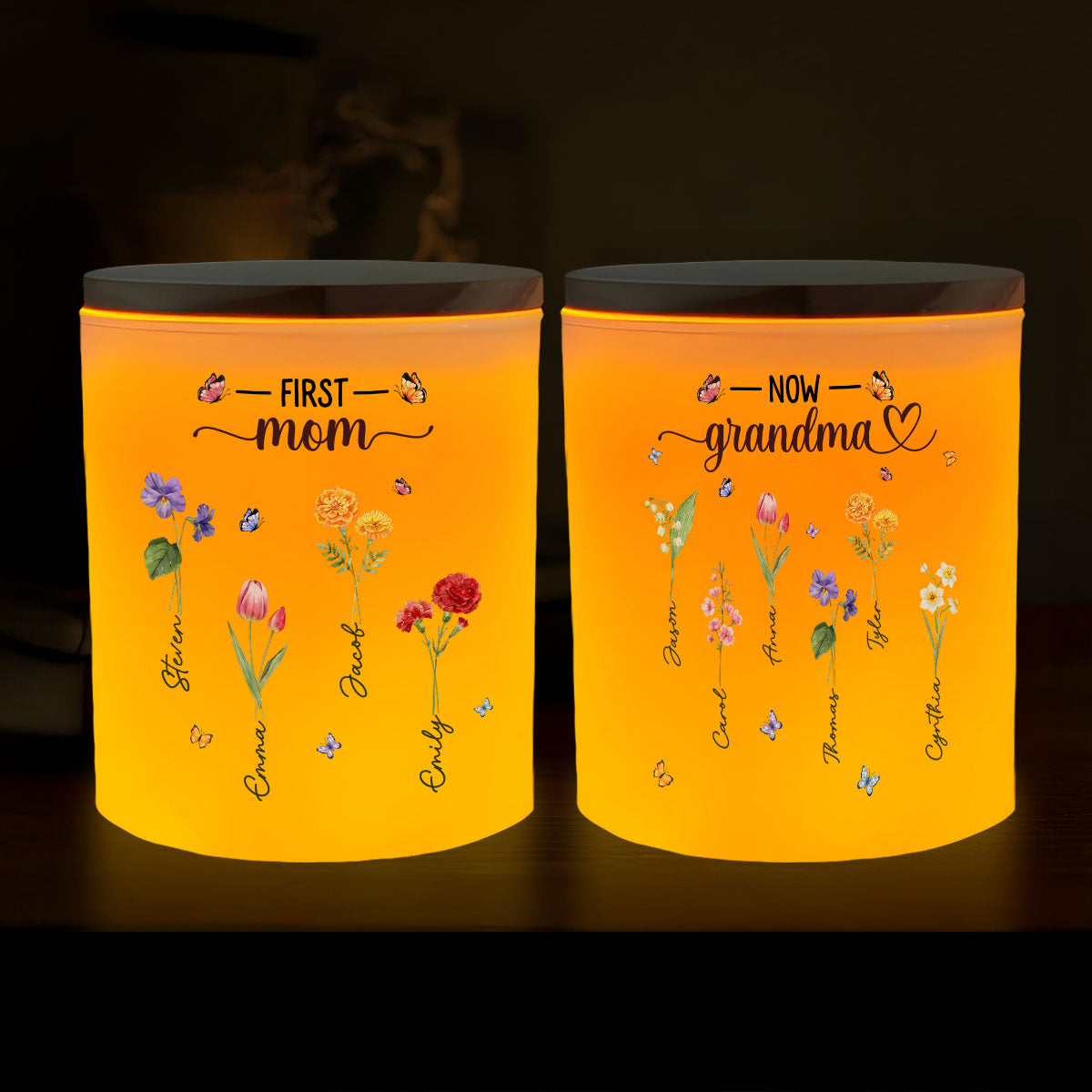 Grandma Birthmonth Flower - Personalized Custom Glass Jar With LED Candle