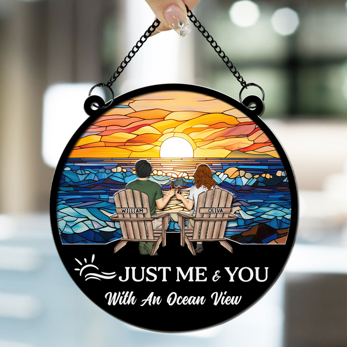 Just Me & You With An Ocean View - Personalized Custom Suncatcher