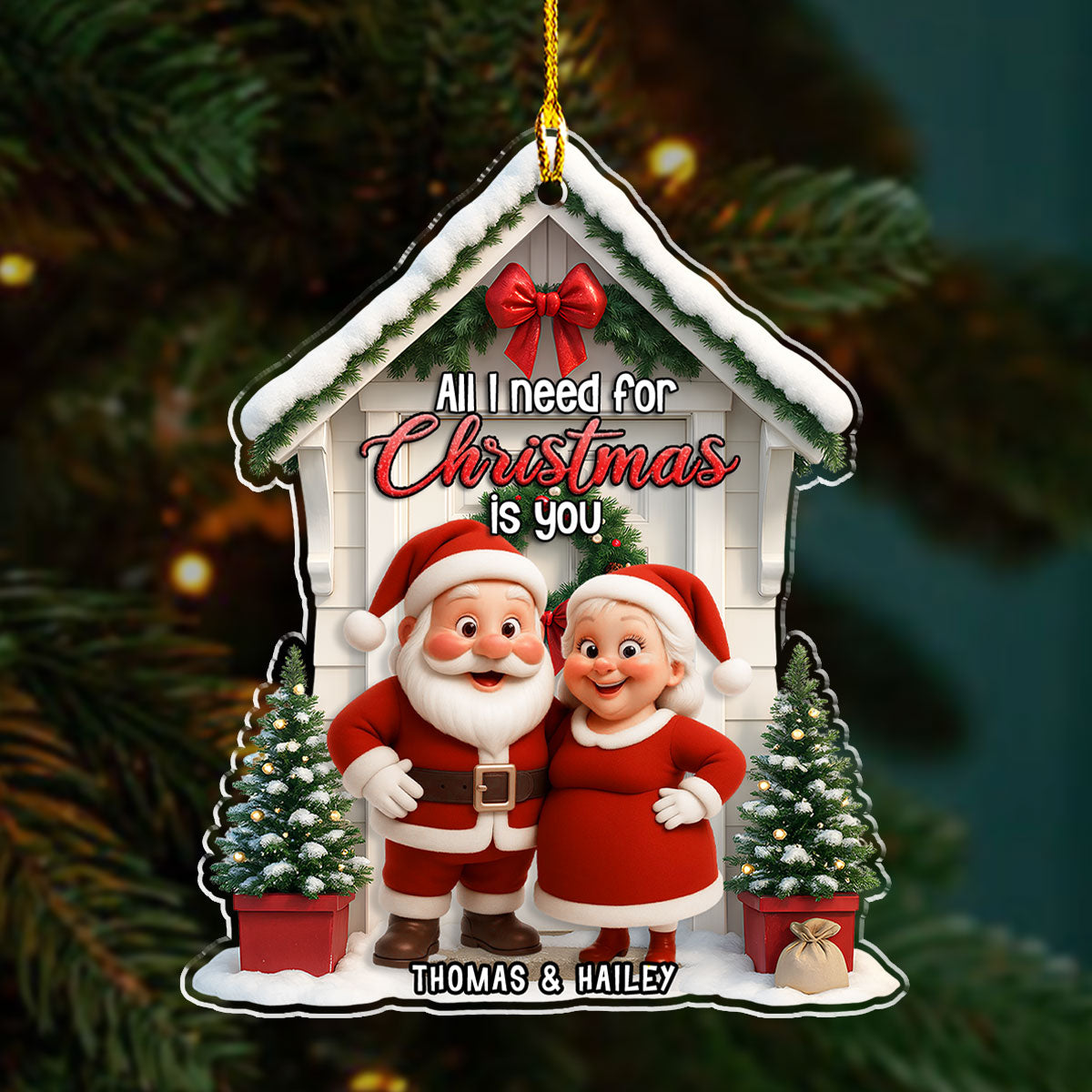 Mr Mrs Claus - Personalized Custom 3D Effect Acrylic Ornament