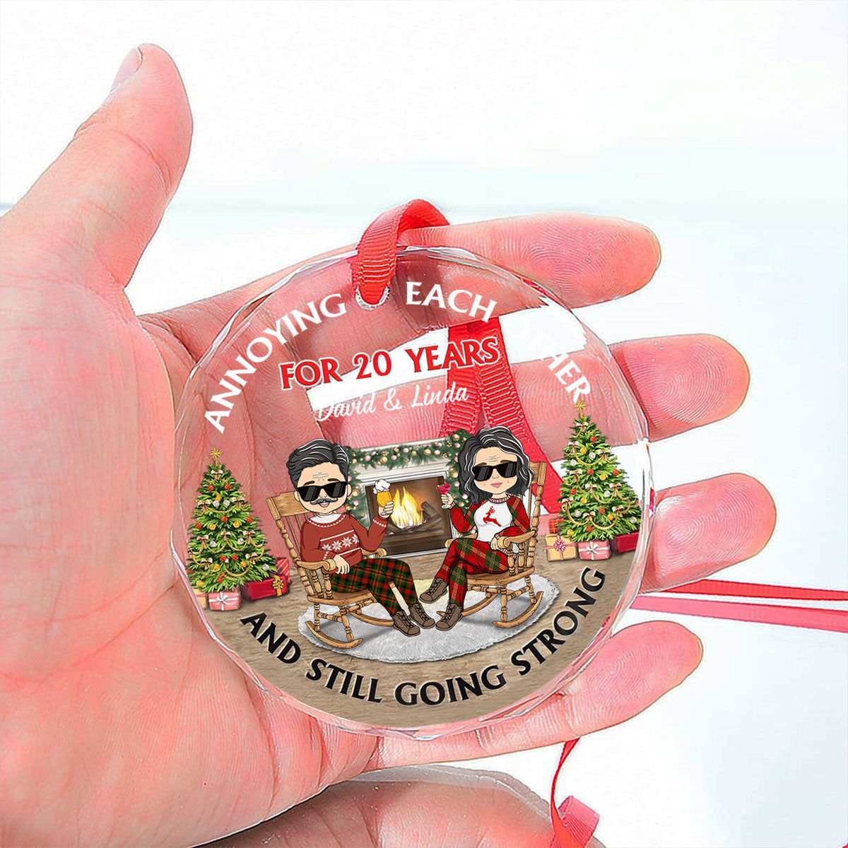 Christmas Family Couple Annoying Each Other For Years - Personalized Custom Glass Ornament