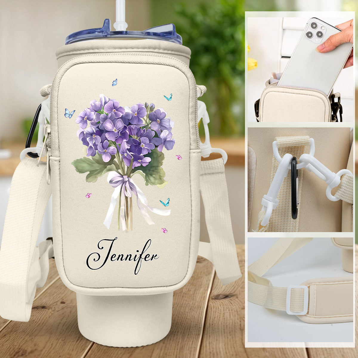 Birthmonth Flower - Personalized Custom Water Bottle Carrier Bag