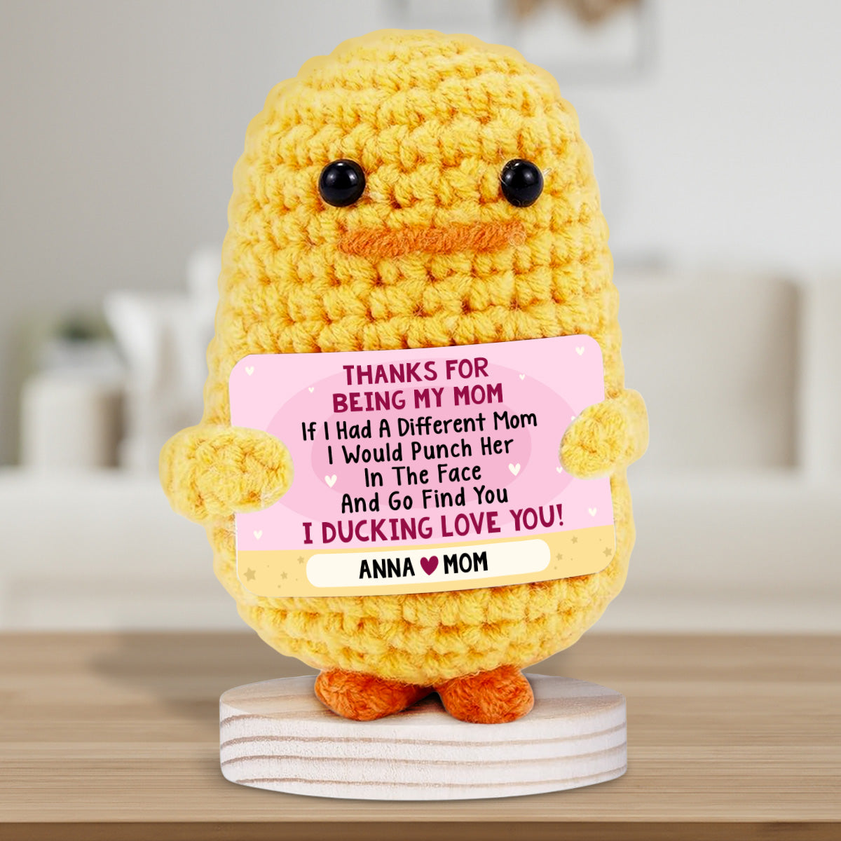 Thanks For Being My Mom - Personalized Custom Duck Crocheted Plushie With Message