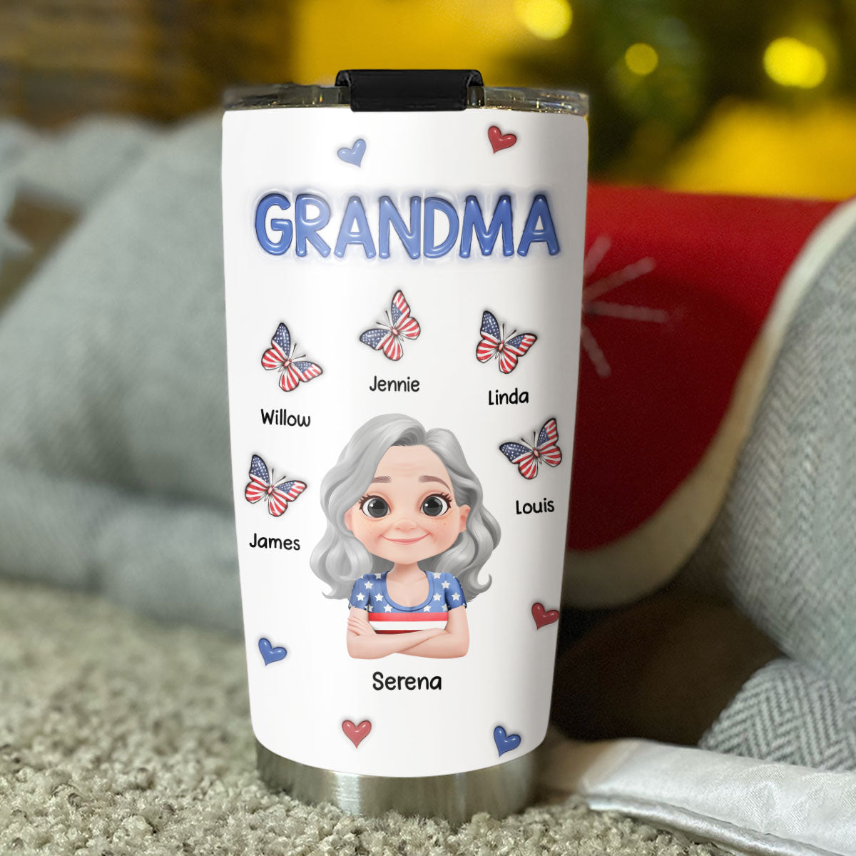 Proud Grandma In Red White And Blue - Personalized Custom 3D Inflated Effect Tumbler