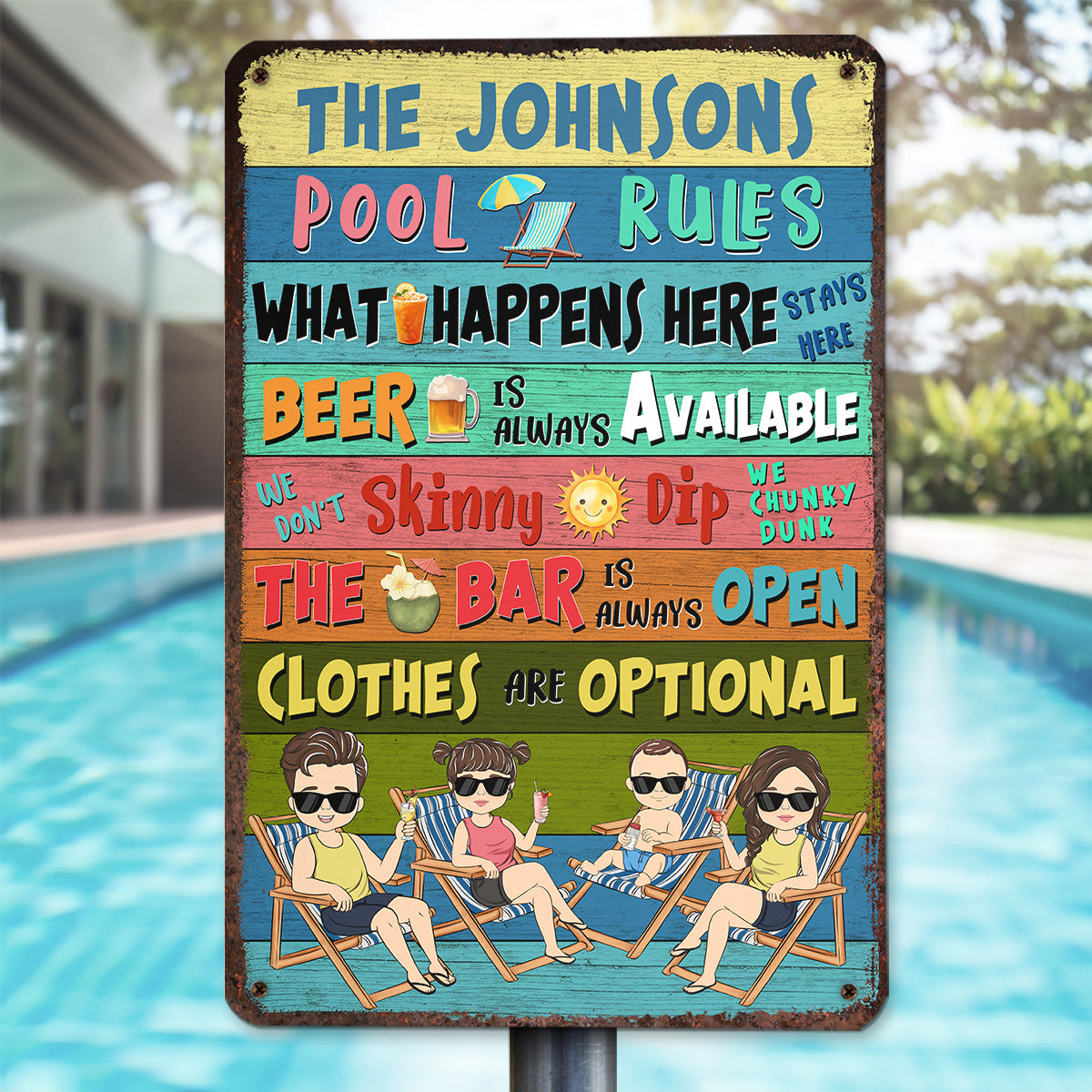 Swimming Pool Rules Stays Here - Personalized Custom Metal Sign