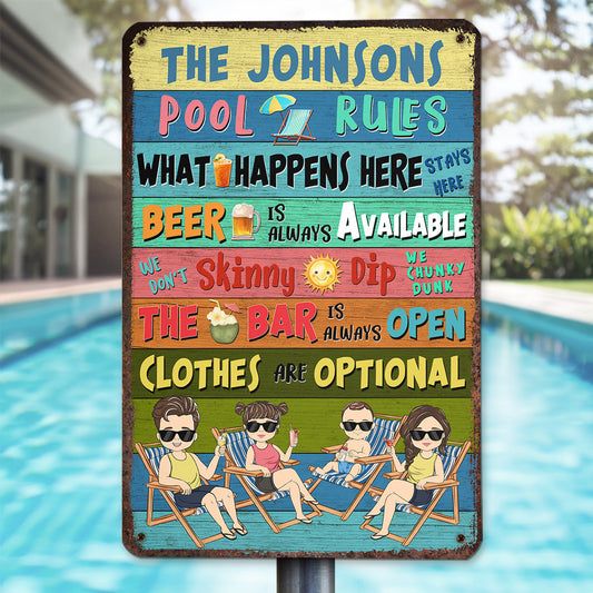 Swimming Pool Rules Stays Here - Personalized Custom Metal Sign