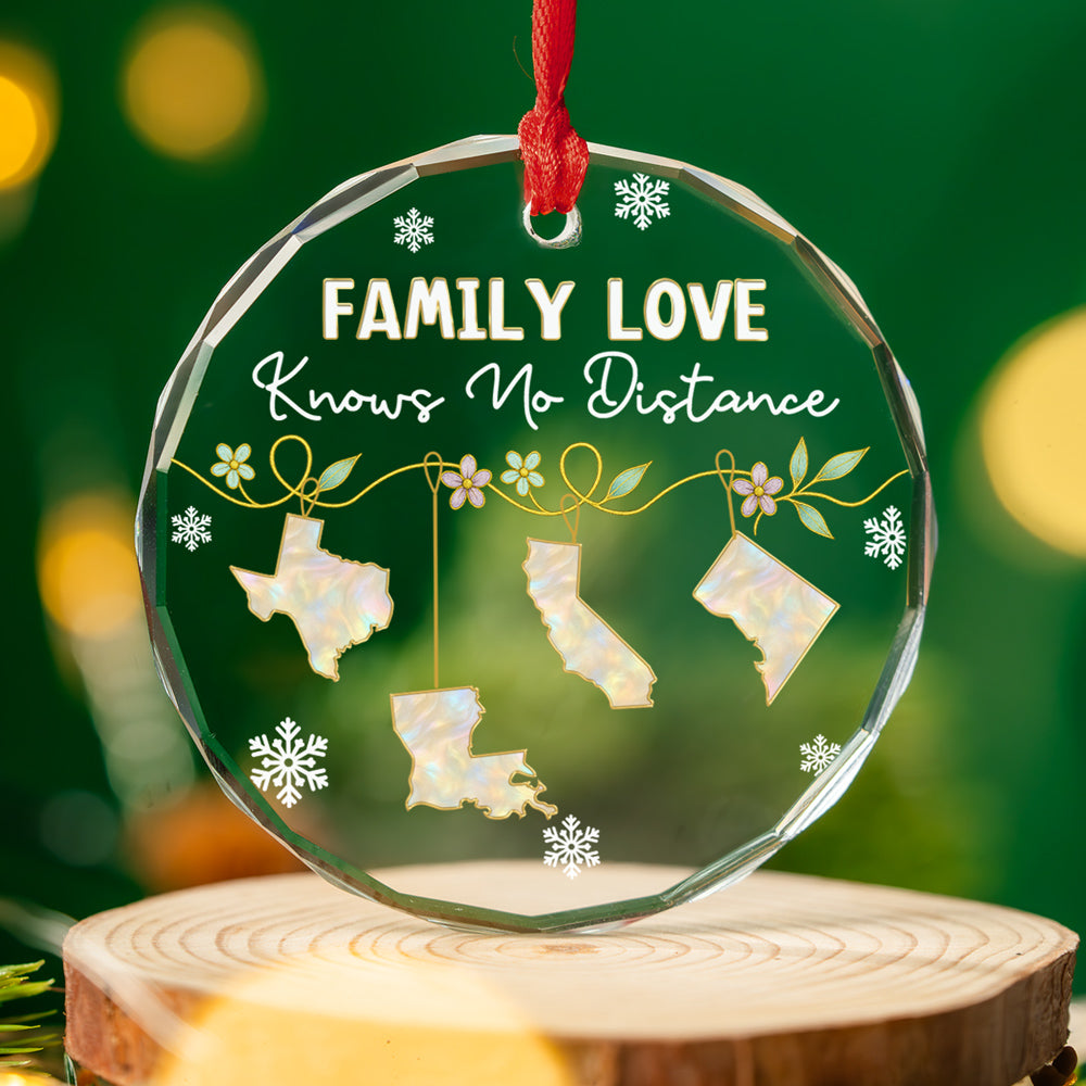 Family Love Knows No Distance Mother Of Pearl - Personalized Custom Glass Ornament