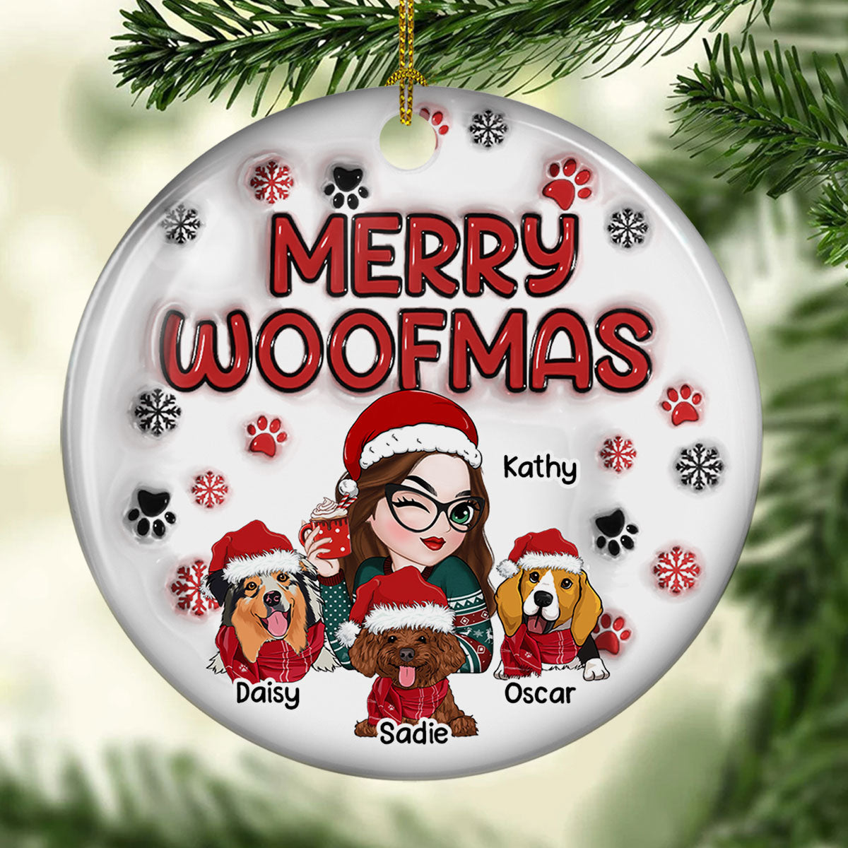 Merry Woofmas Dog Mom -  Personalized Custom 3D Inflated Effect Ceramic Ornament